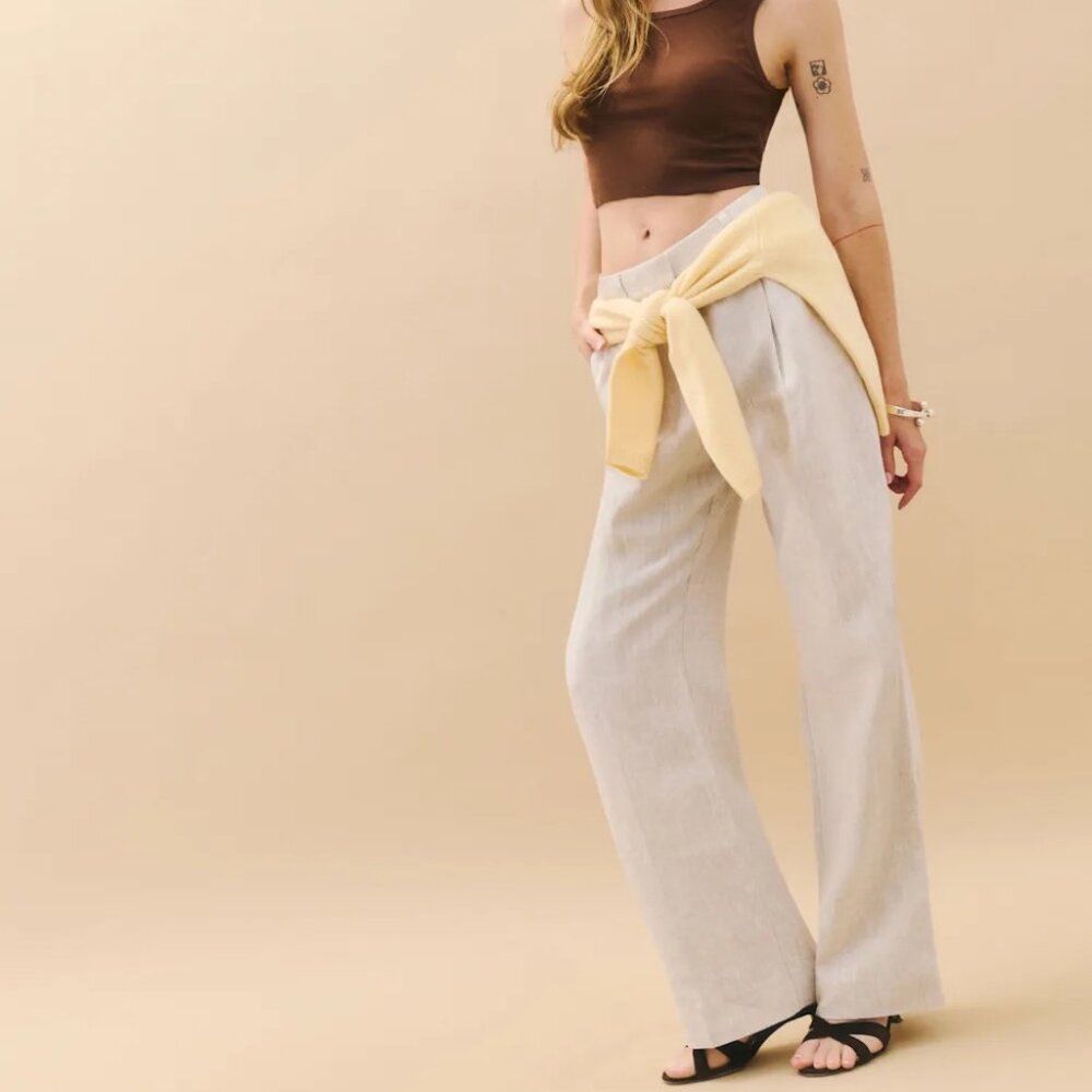 NWT Reformation Alex Linen Mid Rise Cropped Pant